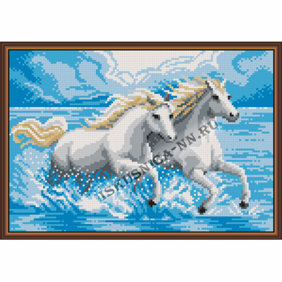 Набор д/вышивания 604 Пара белых лошадей (Россия) 20х30