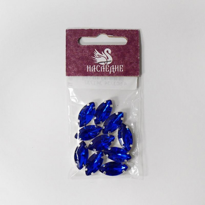 Стразы в цапах Лепесток (пластик) 9х18мм синий 10шт