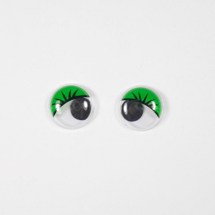 Глазки бегающие клеевые с ресницами 12мм зеленый (О2)