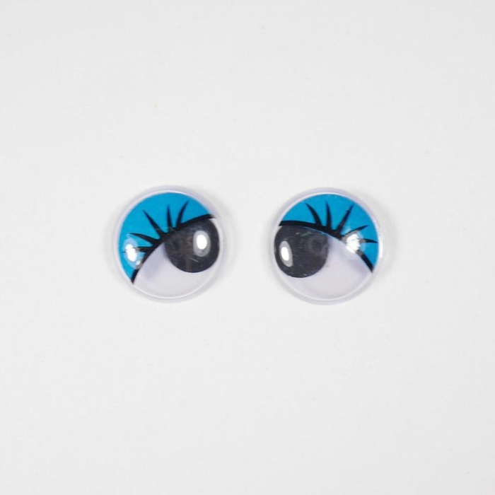 Глазки бегающие клеевые с ресницами 12мм синий (О2)
