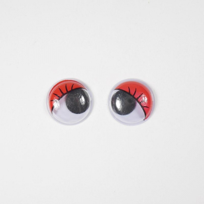 Глазки бегающие 12мм круг. с ресницами, красные (О1)